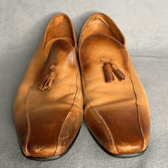 Garrucci Leather‎ Patina Burnished Penny Loafers Dress Shoes Men Size 10 Brown